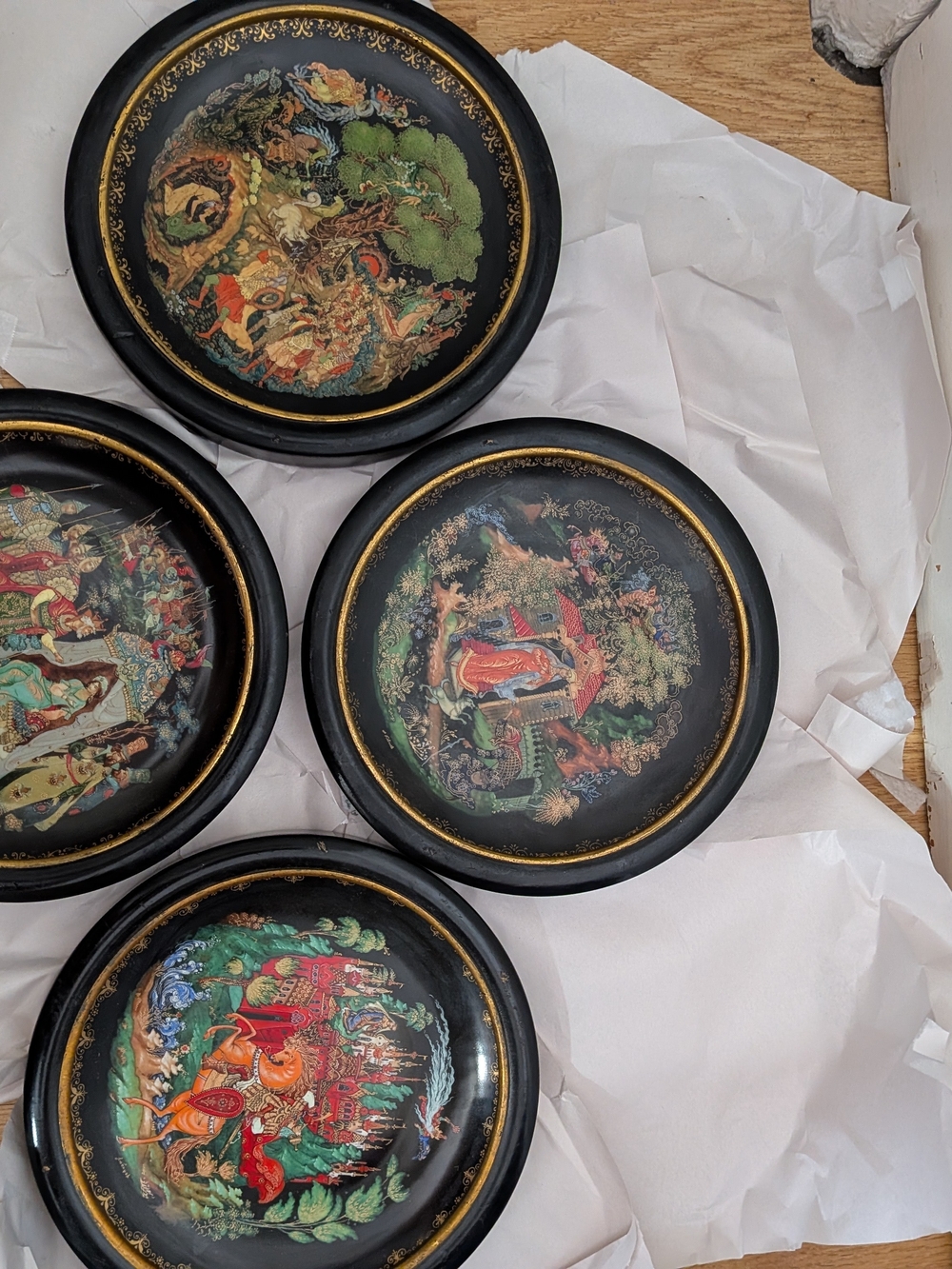 Set of 4 Hand-Painted Russian Legend Decorative Plates